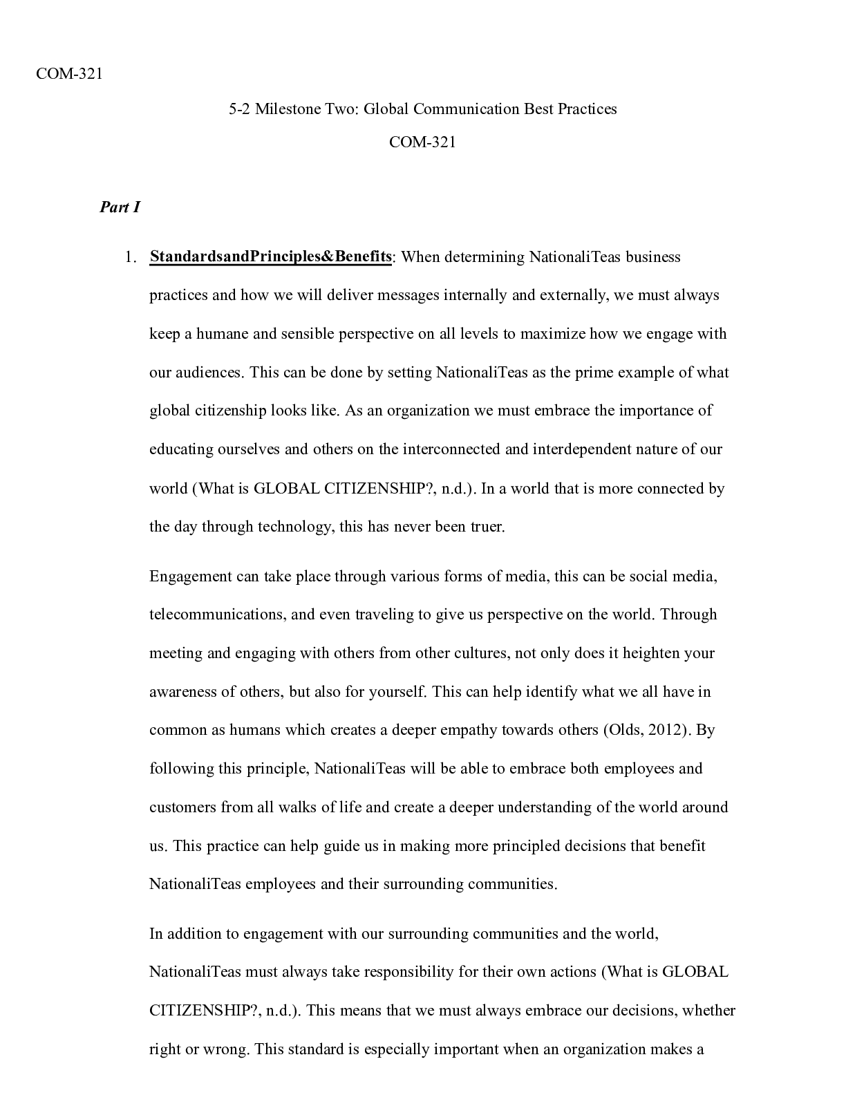 Preview image for 5 2 Milestone Two.docx  COM-321  5-2 Milestone Two: Global Communication Best Practices  C